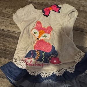 Emily Rose Cream T-Shirt with Fox and Bow Accents